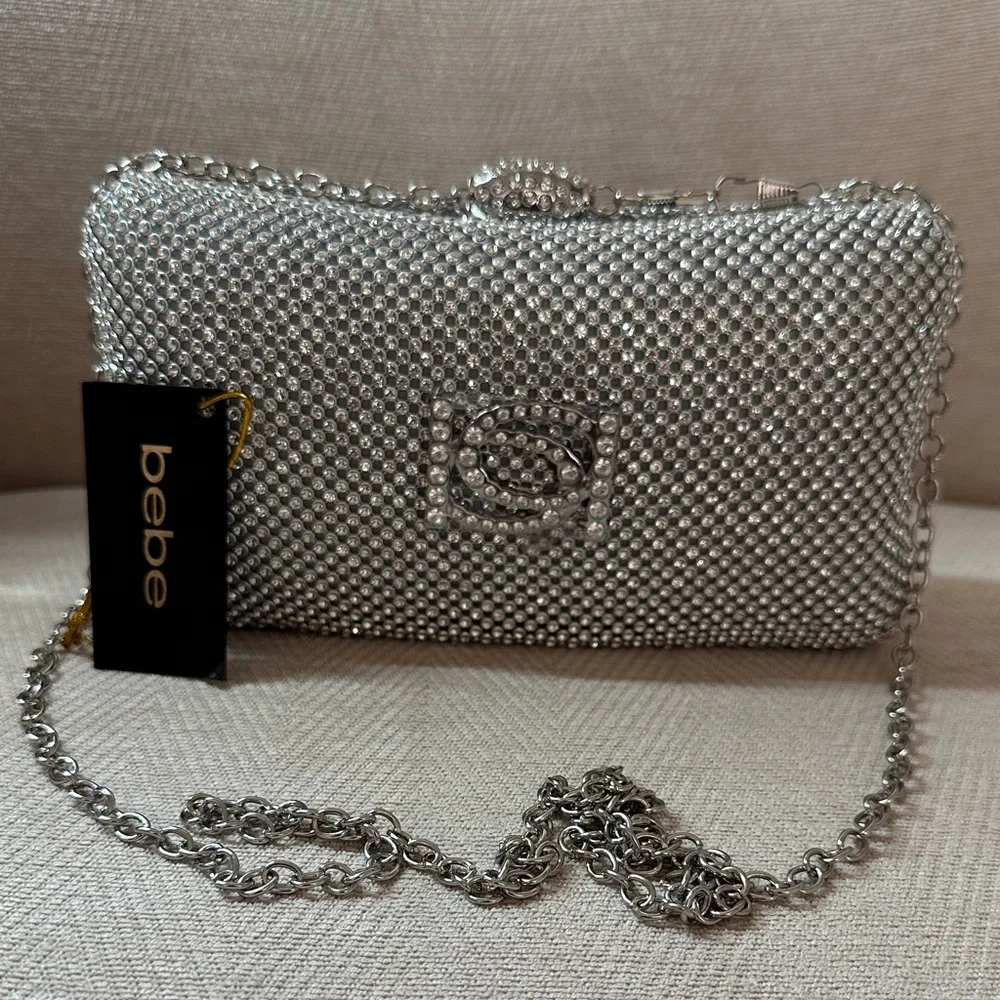 Bebe Sparkling Silver Clutch and Shoulder evening bag